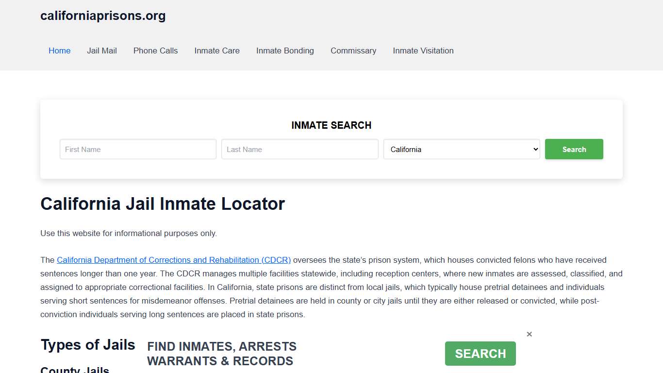 California Jail Inmate Search - CA DOC Prison Locator